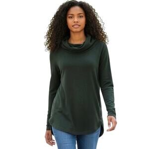 Magnolia Grace Women's Tunic Sweater L Green Cowl Neck Button Side Long Sleeve